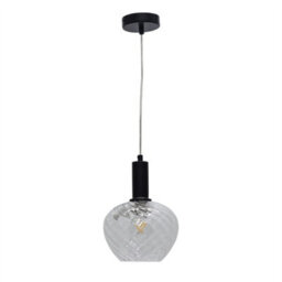 First Choice Lighting Set Of 2 Bradson - Clear Swirl Glass Black Deco Pendant Fittings - thumbnail 2
