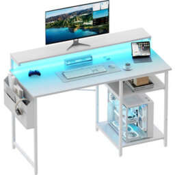 Precision Synergie 120 X 48 Cm Computer Desk, Office Desk With Led Lights And Monitor Stand, Modern Style, White - thumbnail 1