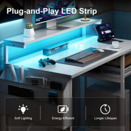 Precision Synergie 120 X 48 Cm Computer Desk, Office Desk With Led Lights And Monitor Stand, Modern Style, White - thumbnail 3