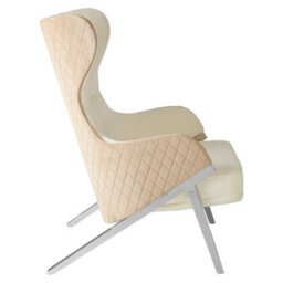 Orsina Luxe White Fabric Chair For Living Room,wing-Back Accent Chair,velvet Armchair With Quilted Beige Backrest - thumbnail 4