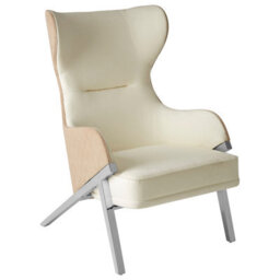 Orsina Luxe White Fabric Chair For Living Room,wing-Back Accent Chair,velvet Armchair With Quilted Beige Backrest