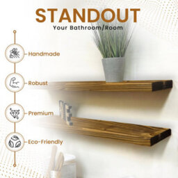 MKGT Set Of 2 Rustic Wooden Floating Shelves With Hidden Brackets (Tudor Oak, 70Cm (0.7M) - thumbnail 3