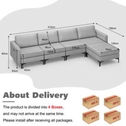 Costway Modular L-Shaped Sectional Sofa Couch W/ Chaise Reversible Ottoman (4 Power Outlets & 4 Usb Ports) - thumbnail 3
