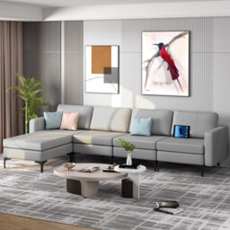 Costway Modular L-Shaped Sectional Sofa Couch W/ Chaise Reversible Ottoman (4 Power Outlets & 4 Usb Ports) - thumbnail 4