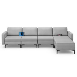 Costway Modular L-Shaped Sectional Sofa Couch W/ Chaise Reversible Ottoman (4 Power Outlets & 4 Usb Ports) - thumbnail 2
