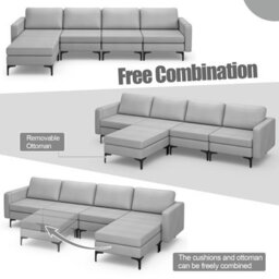 Costway Modular L-Shaped Sectional Sofa Couch W/ Chaise Reversible Ottoman (4 Power Outlets & 4 Usb Ports) - thumbnail 5
