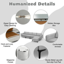Costway Modular L-Shaped Sectional Sofa Couch W/ Chaise Reversible Ottoman (4 Power Outlets & 4 Usb Ports) - thumbnail 8