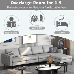 Costway Modular L-Shaped Sectional Sofa Couch W/ Chaise Reversible Ottoman (4 Power Outlets & 4 Usb Ports) - thumbnail 6