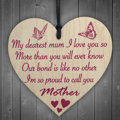 Red Ocean Dearest Mum Love You Wooden Hanging Heart Mothers Day Gift Cute Mums Sign - image 1
