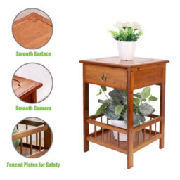 Fativo 49Cm Height 2-Tier Multifunctional Bamboo Bedside Table With Drawer Bedroom Couch Nightstand - thumbnail 7