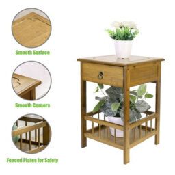 Fativo 49Cm Height 2-Tier Multifunctional Bamboo Bedside Table With Drawer Bedroom Couch Nightstand - thumbnail 3