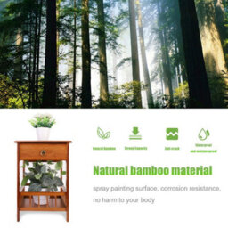 Fativo 49Cm Height 2-Tier Multifunctional Bamboo Bedside Table With Drawer Bedroom Couch Nightstand - thumbnail 8