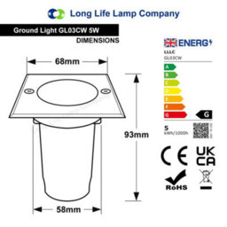 Long Life Lamps Company 5W Led Outdoor Ground Walkover Light Square Cool White Brushed Chrome Finish Gl03Cw - thumbnail 2