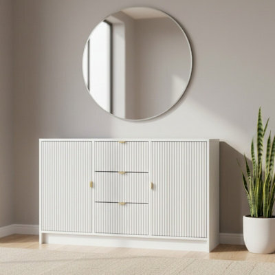 Tireno 2 Door 3 Drawer Sideboard Cabinet White Velvet With Fluted Fronts Modern Storage Chest For Living Room Bedroom And Hallway - image 1