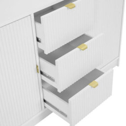 Tireno 2 Door 3 Drawer Sideboard Cabinet White Velvet With Fluted Fronts Modern Storage Chest For Living Room Bedroom And Hallway - thumbnail 3
