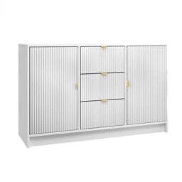 Tireno 2 Door 3 Drawer Sideboard Cabinet White Velvet With Fluted Fronts Modern Storage Chest For Living Room Bedroom And Hallway - thumbnail 2