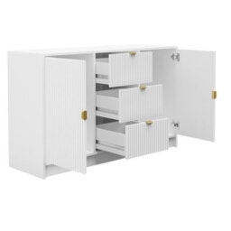 Tireno 2 Door 3 Drawer Sideboard Cabinet White Velvet With Fluted Fronts Modern Storage Chest For Living Room Bedroom And Hallway - thumbnail 4