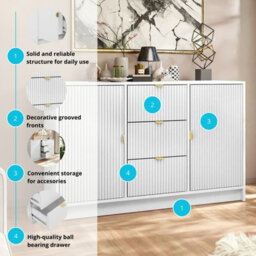 Tireno 2 Door 3 Drawer Sideboard Cabinet White Velvet With Fluted Fronts Modern Storage Chest For Living Room Bedroom And Hallway - thumbnail 6