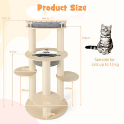 Costway 150 Cm Multi-Level Cat Tree Wooden Cat Tower Large Pet Play House - thumbnail 3