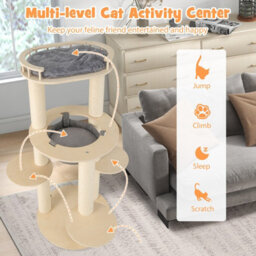 Costway 150 Cm Multi-Level Cat Tree Wooden Cat Tower Large Pet Play House - thumbnail 5