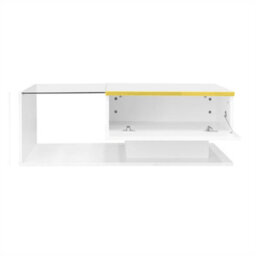 Abrihome 90Cm High-Gloss Led Coffee Table, Side Table With Glass Top & Ambient Lighting, Modern Living Room Centrepiece, White - thumbnail 3