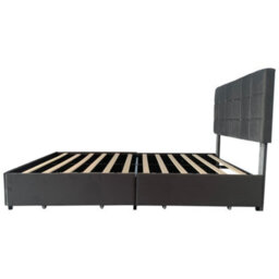 Abrihome 4Ft6 Double Upholstered Bed With 4 Storage Drawers, Bed Frame With Charging Station Adjustable Button Tufted Headboard Grey - thumbnail 9