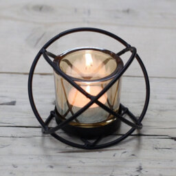 Serenityy Centrepiece Iron Votive Candle Holder 11 X 11 X 8.5Cm With Glass Cup - Black Single Ball Design - thumbnail 3