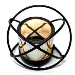 Serenityy Centrepiece Iron Votive Candle Holder 11 X 11 X 8.5Cm With Glass Cup - Black Single Ball Design