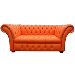 Chesterfield 2 Seater Buttoned Seat Mandarin Orange Leather Sofa Settee In Balmoral Style - thumbnail 2
