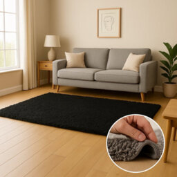 Uetian Black Soft Shaggy Rug Soft Texture With 5Cm Pile Thickness Large Black (160X230) - thumbnail 2