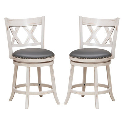 Gainoom Set Of 2 White Bar Stools Counter Height Chair Pub Swiveling Upholstered Seat 24 Inch - image 1