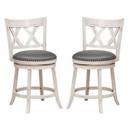 Gainoom Set Of 2 White Bar Stools Counter Height Chair Pub Swiveling Upholstered Seat 24 Inch - thumbnail 1