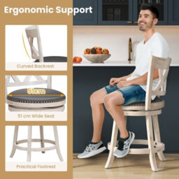 Gainoom Set Of 2 White Bar Stools Counter Height Chair Pub Swiveling Upholstered Seat 24 Inch - thumbnail 3