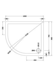Hudson Reed Pearlstone Left Hand Offset Quadrant Slimline Textured Grey Slate Effect Shower Tray, 1000 X 900 X 40mm - thumbnail 3