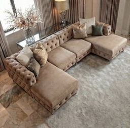 Monaco 4 Seater Chesterfield Chaise Sofa Mink Velvet U Shaped Chaise - Deep Buttoned Cushions Upholstery Couch Lounge - thumbnail 5