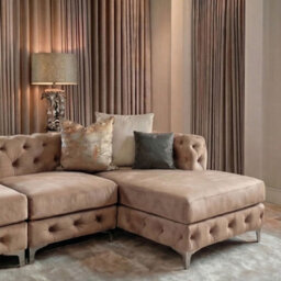 Monaco 4 Seater Chesterfield Chaise Sofa Mink Velvet U Shaped Chaise - Deep Buttoned Cushions Upholstery Couch Lounge - thumbnail 3