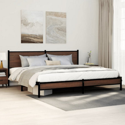 Berkfield Metal Bed Frame Without Mattress Brown Oak 200X200 Cm - image 1