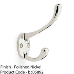 Loops Solid Brass Victorian Hat & Coat Hook - Wall Mounted Holder - Polished Nickel - thumbnail 2