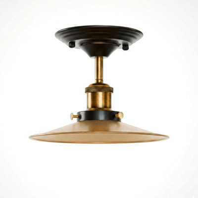 E27 Flush Fitting Ceiling Light With 22Cm Yellow Brass Lampshade Easy Fit Flush Mount Lighting For Kitchen, Bedroom - image 1