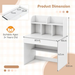 Costway Kids Wooden Study Desk Children Writing Table With Hutch & Drawer-White - thumbnail 3