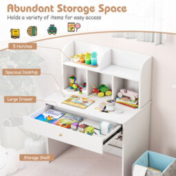 Costway Kids Wooden Study Desk Children Writing Table With Hutch & Drawer-White - thumbnail 4