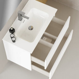 Banyetti Linea Matt White Ribbed Double Drawer Wall Hung Vanity Unit 800mm X 460mm - thumbnail 4