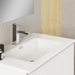 Banyetti Linea Matt White Ribbed Double Drawer Wall Hung Vanity Unit 800mm X 460mm - thumbnail 3