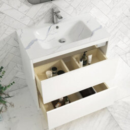 Royal Bathrooms Orion 800mm Matt White 2 Drawer Floor Standing Bathroom Vanity Unit With Carrara White Basin & Chrome Accent Trim - thumbnail 4