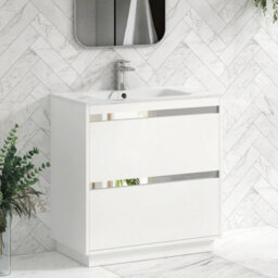 Royal Bathrooms Orion 800mm Matt White 2 Drawer Floor Standing Bathroom Vanity Unit With Carrara White Basin & Chrome Accent Trim - thumbnail 6