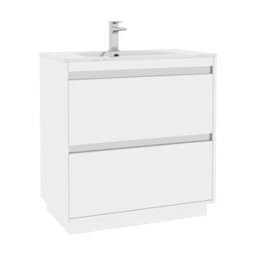 Royal Bathrooms Orion 800mm Matt White 2 Drawer Floor Standing Bathroom Vanity Unit With Carrara White Basin & Chrome Accent Trim - thumbnail 7
