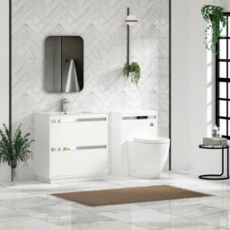 Royal Bathrooms Orion 800mm Matt White 2 Drawer Floor Standing Bathroom Vanity Unit With Carrara White Basin & Chrome Accent Trim - thumbnail 3