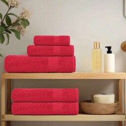 Berkfield 6 Piece Towel Set Red 360 Gsm 100% Cotton - thumbnail 3