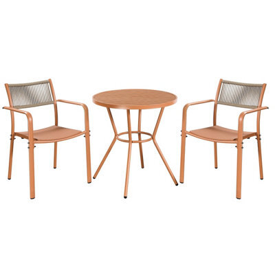Core Products 3 Piece Round Garden Bistro Set In Terracotta, Includes Pair Of Rope Back Armchairs And Plastic Table - image 1