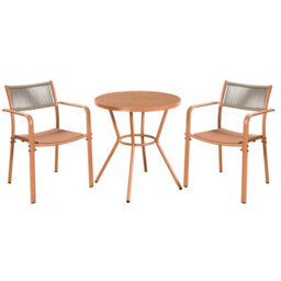 Core Products 3 Piece Round Garden Bistro Set In Terracotta, Includes Pair Of Rope Back Armchairs And Plastic Table - thumbnail 1